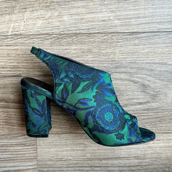 Black Suede Studio Green & Blue Jacquard Sling Back Sandals | 7 - Picture 2 of 11